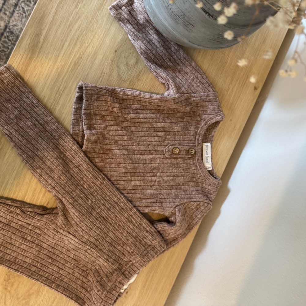 Cozy Brown Ribbed Kids Matching Set